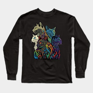 Cat Colorful Pattern Design Long Sleeve T-Shirt